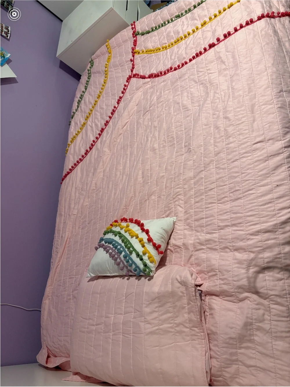 Pink Rainbow Pom Pom 4 Piece Coverlet Set